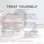 Eternal Essence Oils Treat Yourself Set of 6 Premium Fragrance Oils - Includes Peach Citrus, Strawberry Champange, Spiced Coconut Milk, Basil Nectarine, Red Currant Cream, & Honey & Shea - 10ML
