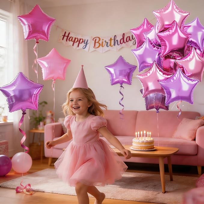 Purple Pink Star Foil Balloons Set, 18 Inch 12 Pcs Lavender Pink Pentagram - Image 4