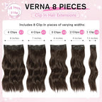 Hair Extensions for Women, 8PCS 16 Inch Dark Brown Clip in Hair Extensions, Synthetic Long Wavy Hairpieces for Women Full Head Thick