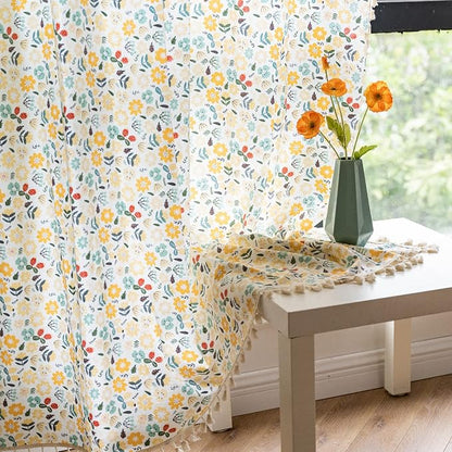 Sutuo Home Boho Curtain Semi-Blackout Colorful Florals Print Cotton Linen Fabric - Image 4