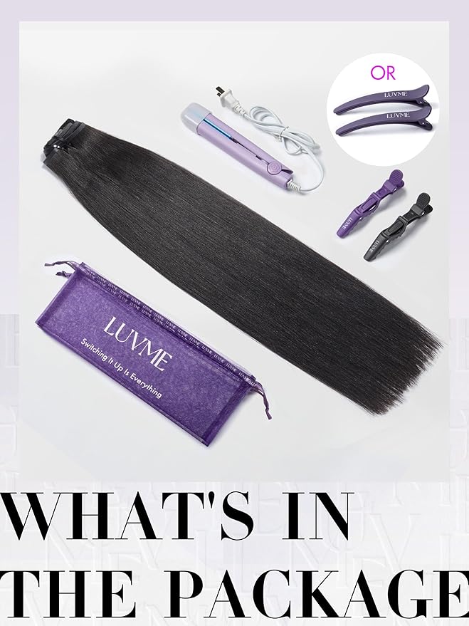 LUVME Hair Extensions Seamless Clip in Hair Extensions Human Hair Yaki Straight 135g 7pcs Natural Black Extensions 20 Inch Real Human Hair