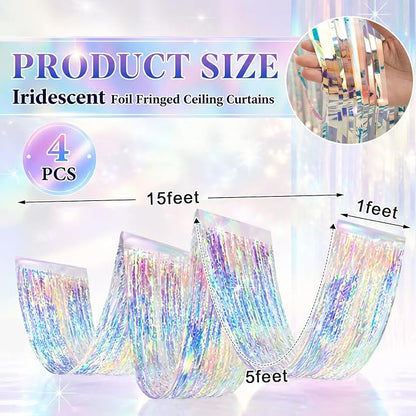 4 Pcs Iridescent 15ft Metallic Foil Ceiling Fringe Curtains - Image 2