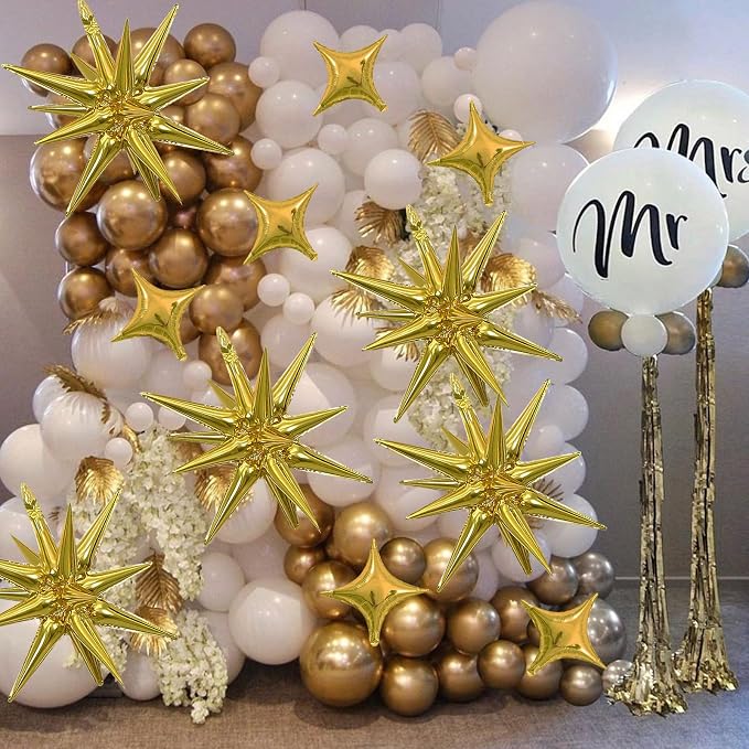 HILAVO 8PCS Gold Star Balloons, 22Inch Large Explosion Star Balloons Aluminum - Image 3