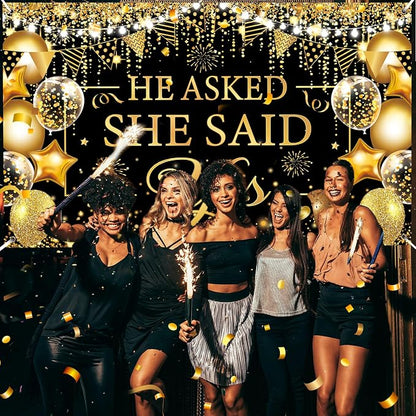 Gold Engagement Party Decorations Black Gold Engagement Banner Backdrop He - Image 5
