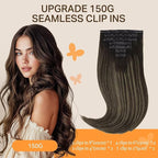 DOORES Clip-in Hair Extensions, Natural Black to Light Blonde, 7pcs 14 Inch 130g, Seamless Remy Hair, Thick Straight Hair, Invisi Edge