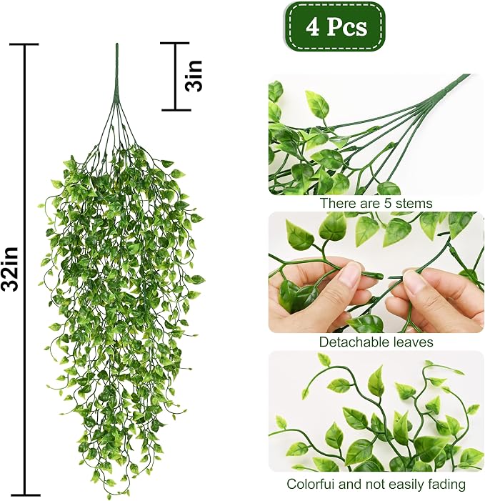 4Pcs Artificial Hanging Plants, Fake Vines Boston Ivy | Fake Hanging Plants UV - Image 5