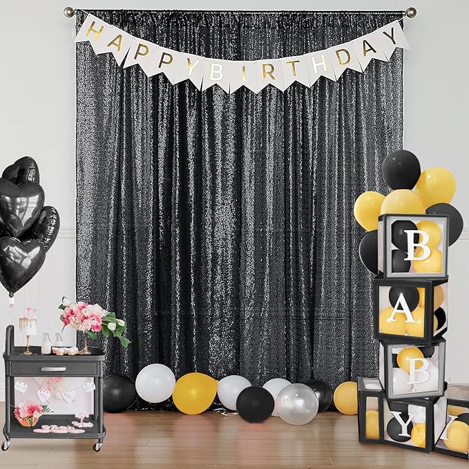 Sugargirl Halloween Black Sequin Backdrop Curtain 2 Panels 2FTx8FT Glitter - Image 7