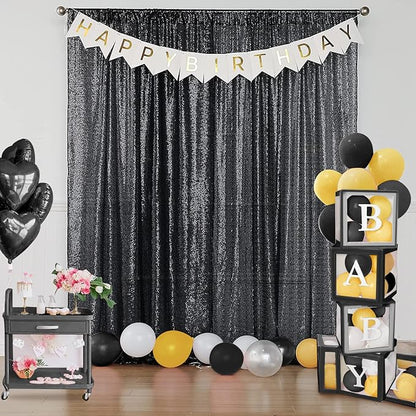 Sugargirl Halloween Black Sequin Backdrop Curtain 2 Panels 2FTx8FT Glitter - Image 7