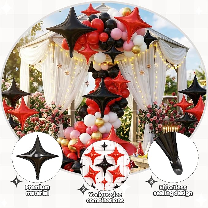 Black Red Star Balloons, 26 Inch and 10 Inch Red Stars Shaped Balloon - Image 3