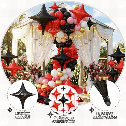 Black Red Star Balloons, 26 Inch and 10 Inch Red Stars Shaped Balloon - Image 3