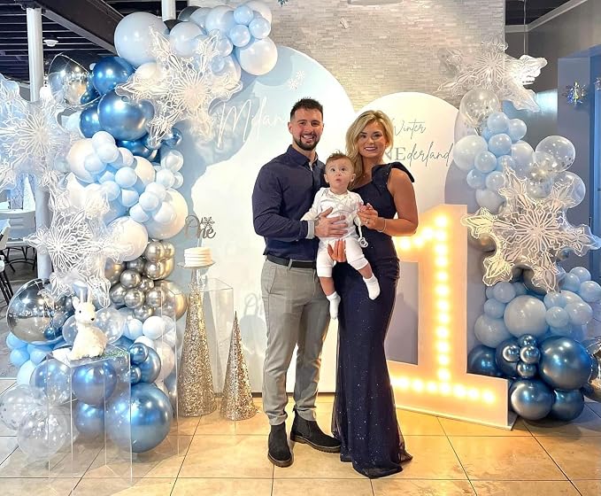 Blue and Silver Balloons Arch Kit, Baby Shower, Winter Wonderland Snow Theme - Image 3