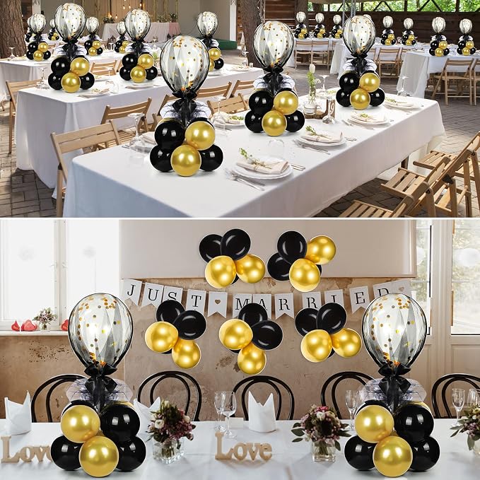BBTO 8 Set Gold Black Table Centerpieces Balloons Stand Kit, Latex Balloons and - Image 7