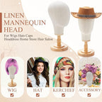 2 Pcs Wig Stand with Head 23 Inch Linen Mannequin Head with Wooden Stand Canvas Mannequin for Hats Wigs Caps Headdress Home Store Hair Salon(Beige)