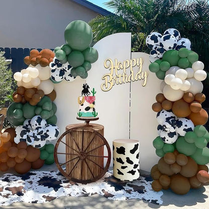 Green Brown Cow Print Balloons 12inch Cowboy Rodeo Birthday Decorations | Dusty - Image 2