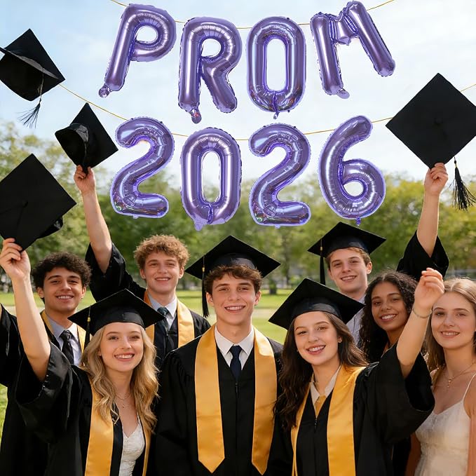 Purple GRAD 2026 Banner Balloons, 16 Inch Mylar Foil letter Graduation Balloons - Image 5