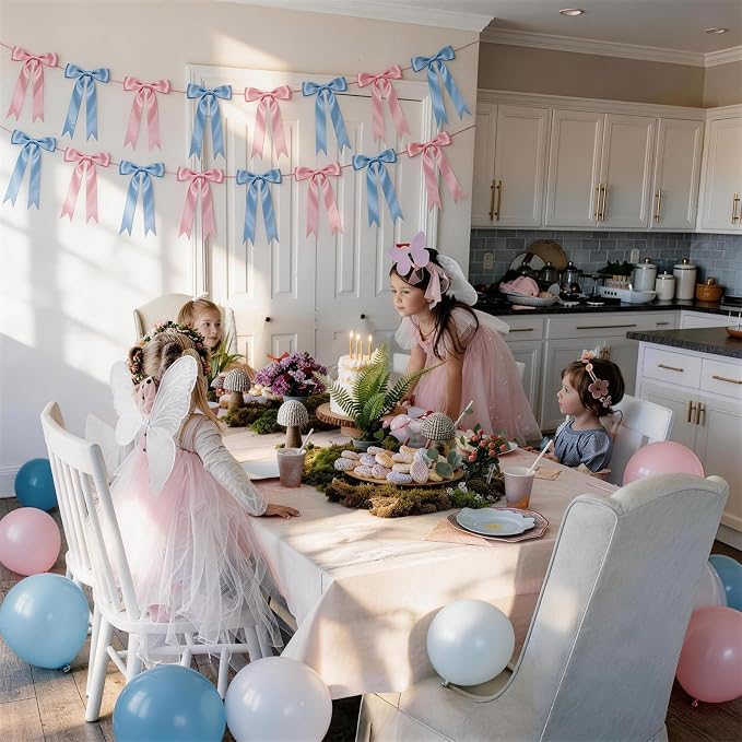 2 Strings Baby Pink & Blue Bow Garland Banner Decorations - Image 7