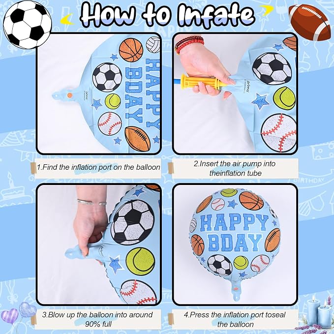 Sports Birthday Balloons Party Decorations, 18 Inch Inflatable HAPPY BDAY Mylar - Image 8