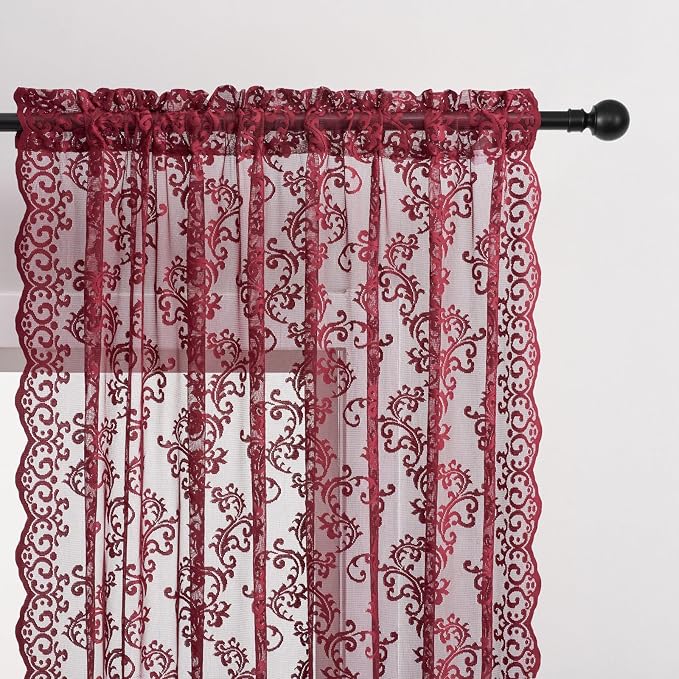 FOLKSIDE Burgundy Lace Curtains - Image 3