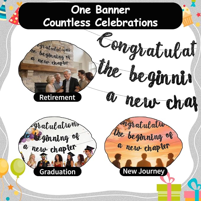 Pre-Strung Congratulations Banner New Chapter & Journey Hanging Garland Glitter - Image 7