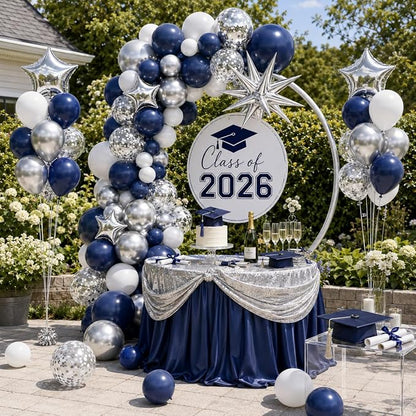 Blue Silver Balloon Garland Arch Kit, Metallic Silver Confetti Balloons Star - Image 9