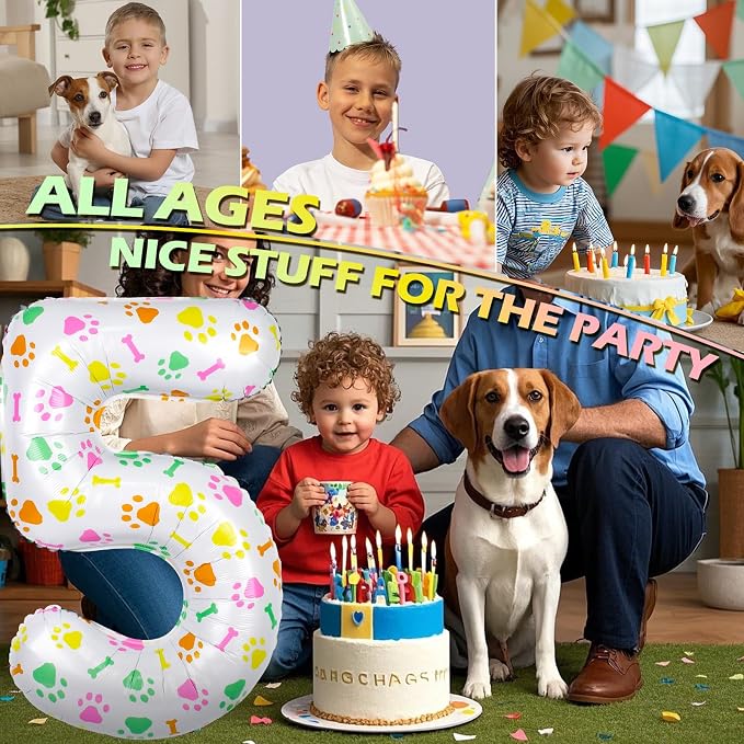 40 Inch Multi-color Dog Paw Balloons, Numeral 5 Birthday Balloons - Image 5