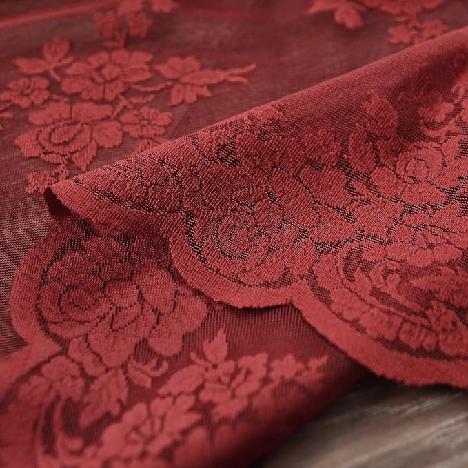 Kotile Burgundy Sheer Lace Curtains - Image 9