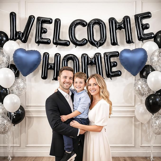 Welcome Home Balloons Navy Blue Black, 16Inch Welcome Home Foil Balloons Banner - Image 4
