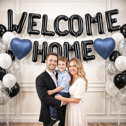 Welcome Home Balloons Navy Blue Black, 16Inch Welcome Home Foil Balloons Banner - Image 4