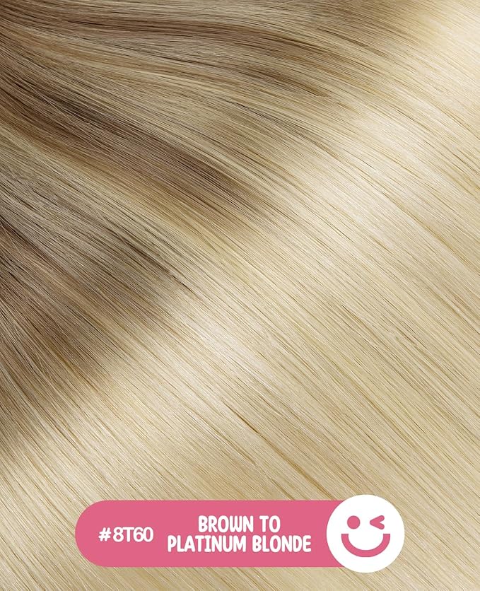 Youngsmile Invisible Tape in Hair Extensions Human Hair #8T60 Ash Brown to Platinum Blonde Balayage Injection Tape in Hair Extensions 20pcs 35g 16 Inch (#8T60,16'')
