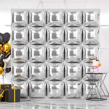 NISOCY 25PCS Metallic Silver Square Foil Balloons Wall Backdrop | Double Sided by NISOCY