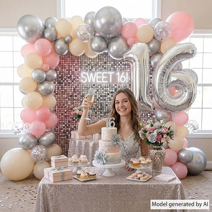 Silver Number 16 Balloon 40 Inch, Sleek Foil - Image 2