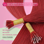 YoungSee Nano Hair Extensions Human Hair Red Long Hair Nano Ring Hair Extensions 24 Inch Nano-Beads Extension Human Hair Red Nanolink Hair-Extension Colored for Party 25g 25s