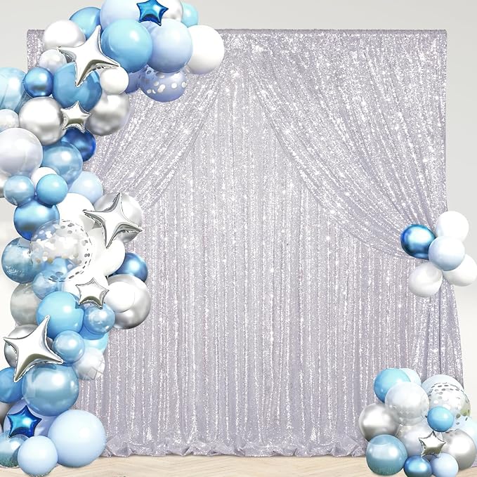 Silver Sequin Backdrop Curtains-1 Panel 3FTx8FT Silver Backdrop - Image 4