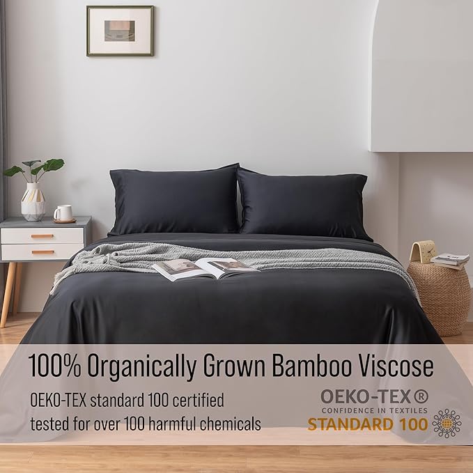 Bella Coterie | Luxury Bamboo Viscose King Size Pillowcase Set | 100% Organically Grown | Ultra Soft | Cooling | 2 Pcs [Black]