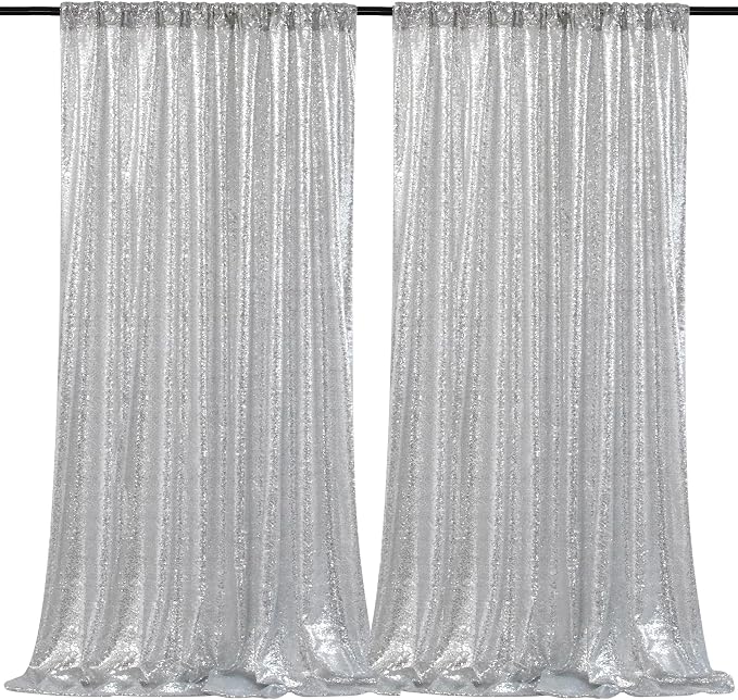 Silver Sequin Backdrop Curtains 2 Pcs 5ftx8ft Sparkle Backdrop Drapes | Glitter by B-COOL