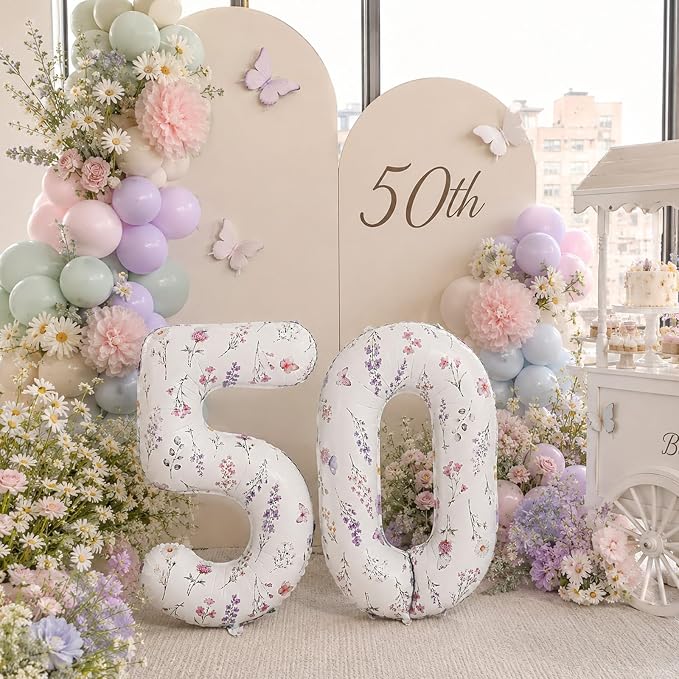 Wildflower Number 50 Balloons for Flower Theme 50th Birthday Party Decor | 40'' - Image 4