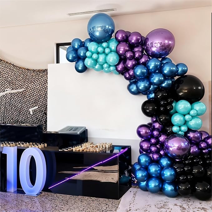 60 Pcs Black Purple Blue Balloons, Metallic Blue Purple Black Teal Confetti - Image 2
