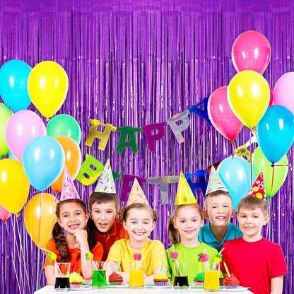 Purple Tinsel Foil Fringe Curtain Backdrop, 2 Pack Metallic Glitter Curtains - Image 2
