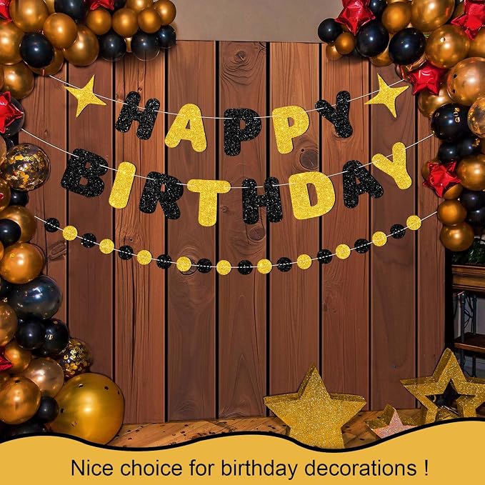 Black and Gold Happy Birthday Banner-Happy Birthday Decorations - Image 4