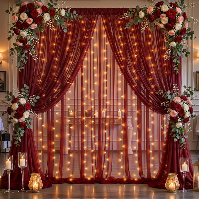 20x10ft Burgundy Tulle Backdrop Curtain by Partisky