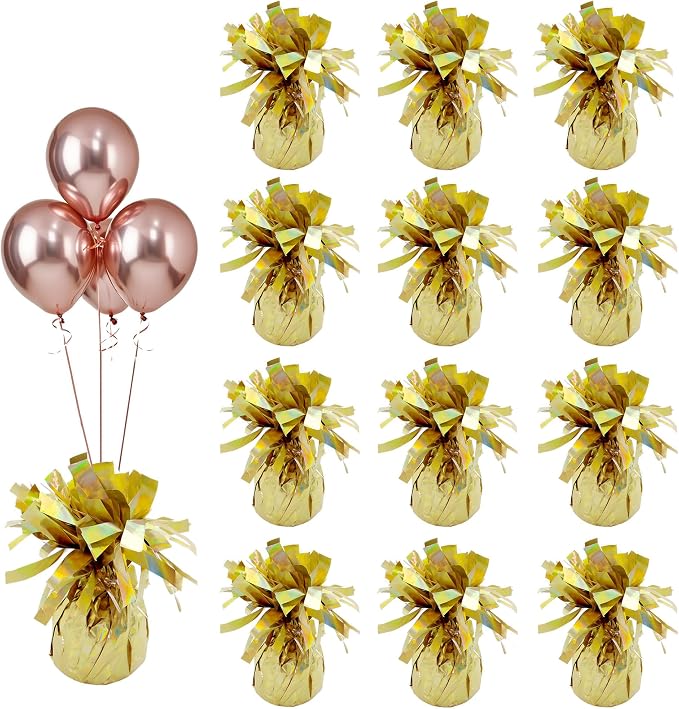 Metallic Gold Balloon Weights, 12 Pack | Metallic gold PET film; helium balloon by Unknown