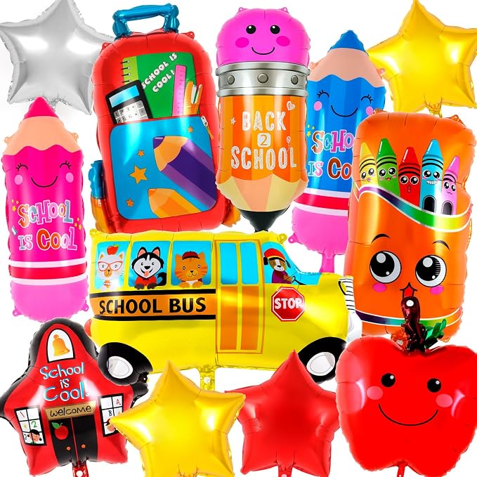 21 Pcs Large Back to School Balloons, Colorful Pencil Crayon Schoolbag Star Bus by YOTHORN