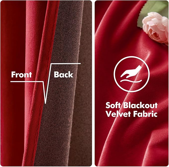 MIULEE Velvet Curtains Christmas Red 52 x 90 Inch Length Set of 2 | Grommet - Image 3