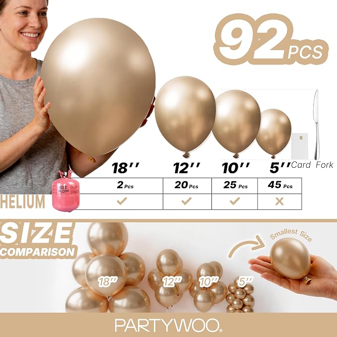 PartyWoo Metallic Gold Balloons 92pcs Chrome Gold Color 18 12 10 5 Inch | 18 12 - Image 6