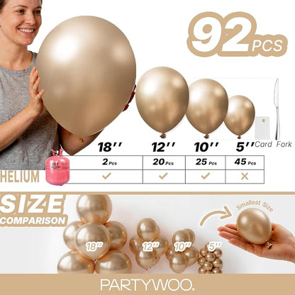 PartyWoo Metallic Gold Balloons 92pcs Chrome Gold Color 18 12 10 5 Inch | 18 12 - Image 6