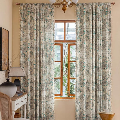 Floral Semi Sheer Rod Pocket 96 Inch Curtains 2 Panels - Image 2