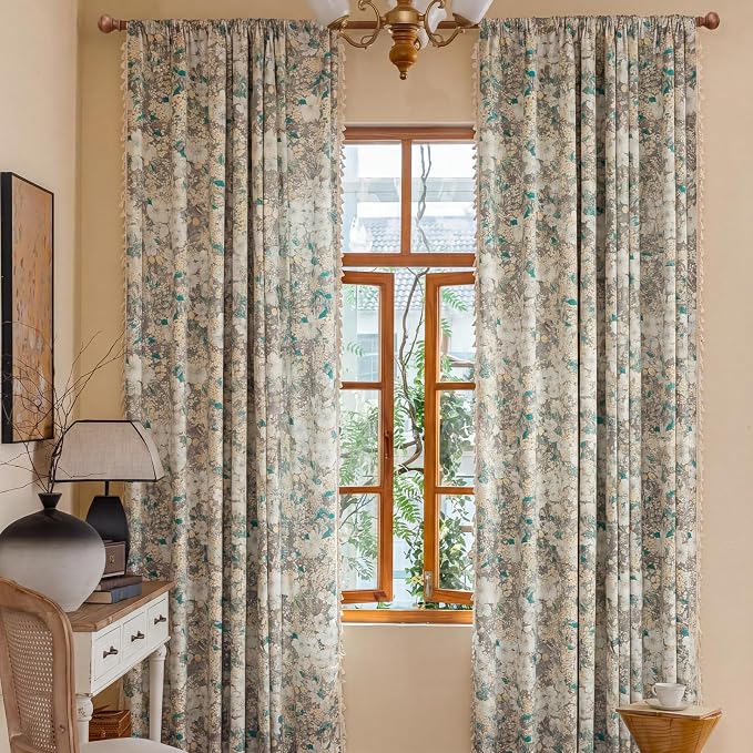 Floral Semi Sheer Rod Pocket 84 Inch Curtains 2 Panels - Image 2