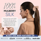 Blissy Silk Scrunchies (3 Pack) - 100% Pure Mulberry Silk - 22 Momme 6A High-Grade Fibers Scrunchie for Straight & Curly Hair - Preventing Breakage, Tangling, & Creasing (Rose Skinny)
