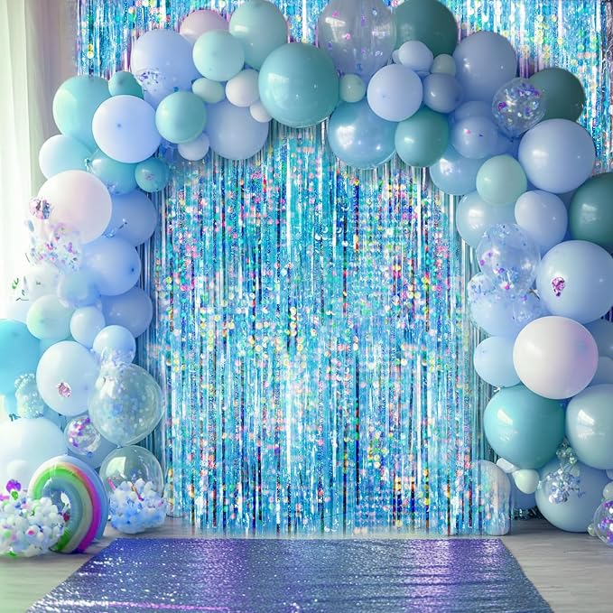 4 Packs Blue Foil Fringe Curtain, Light Blue Glitter Metallic Tinsel Backdrop - Image 2