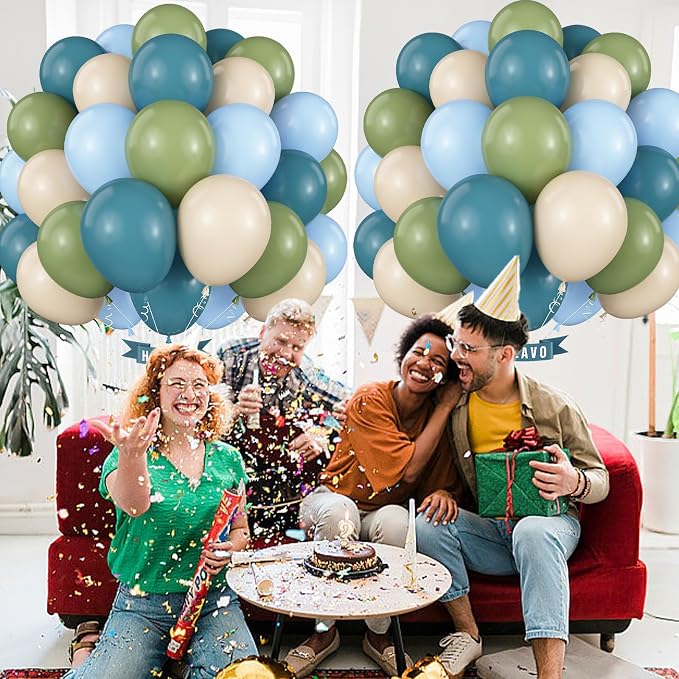 Sage Green Blue Balloons 60 Pcs 12 Inch Dusty Blue Sage Green Cream Balloons - Image 8